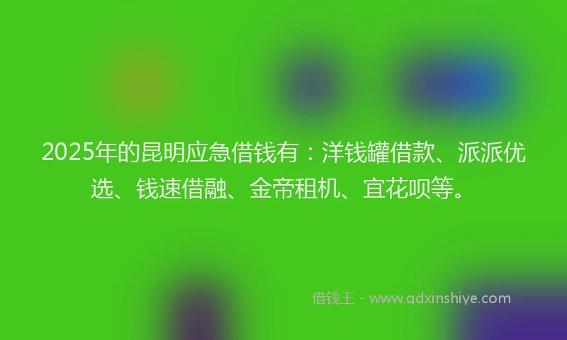 2025年的昆明应急借钱有：洋钱罐借款、派派优选、钱速借融、金帝租机、宜花呗等。