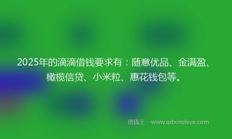 2025年的滴滴借钱要求有：随意优品、金满盈、橄榄信贷、小米粒、惠花钱包等。