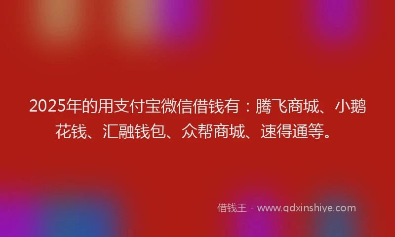 2025年的用支付宝微信借钱有：腾飞商城、小鹅花钱、汇融钱包、众帮商城、速得通等。