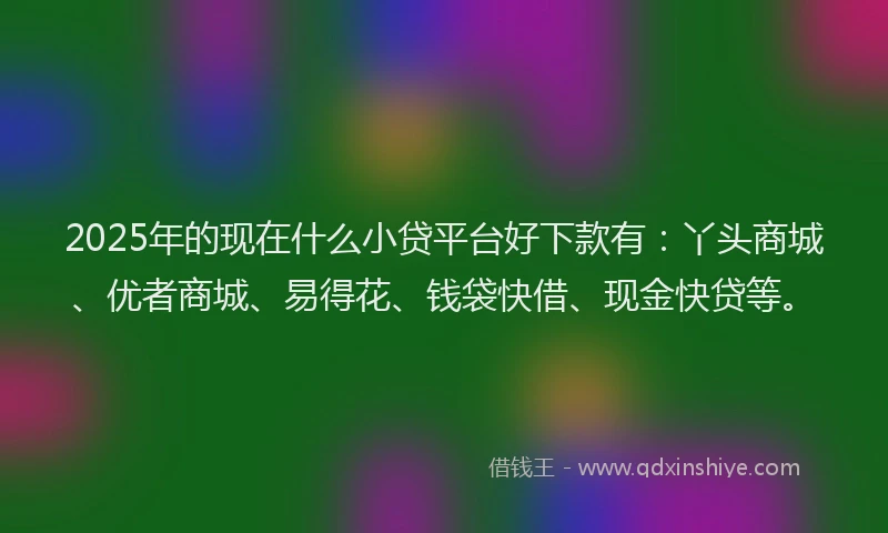 2025年的现在什么小贷平台好下款有：丫头商城、优者商城、易得花、钱袋快借、现金快贷等。