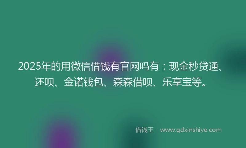 2025年的用微信借钱有官网吗有：现金秒贷通、还呗、金诺钱包、森森借呗、乐享宝等。