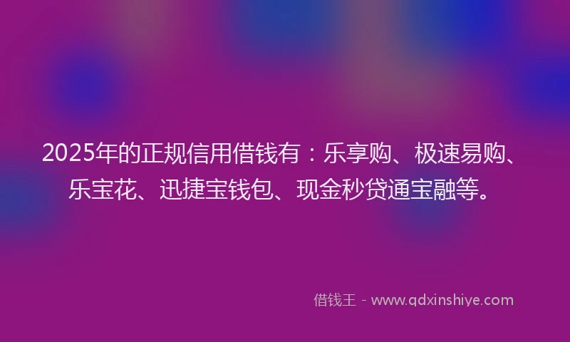 2025年的正规信用借钱有：乐享购、极速易购、乐宝花、迅捷宝钱包、现金秒贷通宝融等。