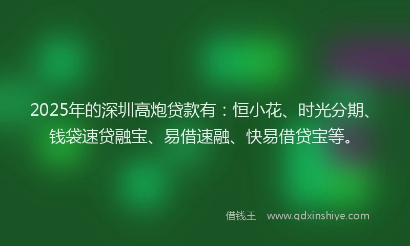 2025年的深圳高炮贷款有：恒小花、时光分期、钱袋速贷融宝、易借速融、快易借贷宝等。