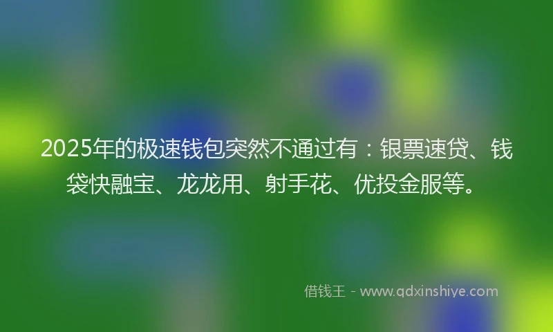 2025年的极速钱包突然不通过有：银票速贷、钱袋快融宝、龙龙用、射手花、优投金服等。