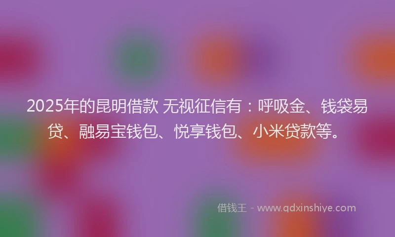 2025年的昆明借款 无视征信有：呼吸金、钱袋易贷、融易宝钱包、悦享钱包、小米贷款等。