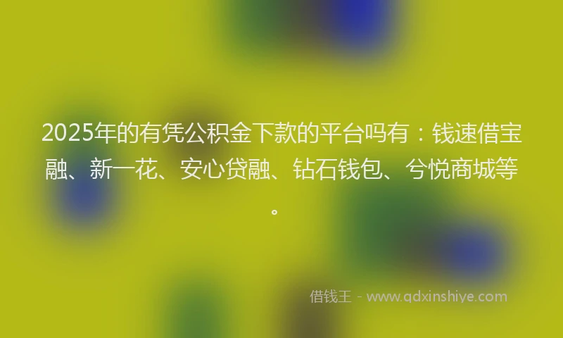 2025年的有凭公积金下款的平台吗有：钱速借宝融、新一花、安心贷融、钻石钱包、兮悦商城等。