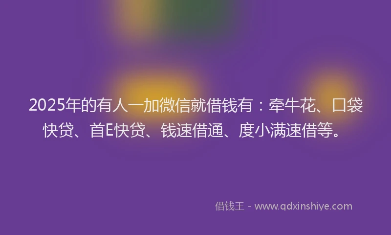2025年的有人一加微信就借钱有：牵牛花、口袋快贷、首E快贷、钱速借通、度小满速借等。