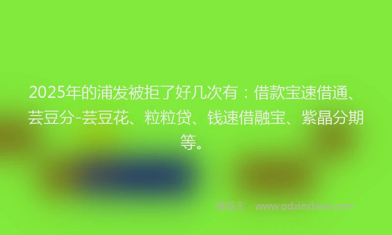 2025年的浦发被拒了好几次有：借款宝速借通、芸豆分-芸豆花、粒粒贷、钱速借融宝、紫晶分期等。