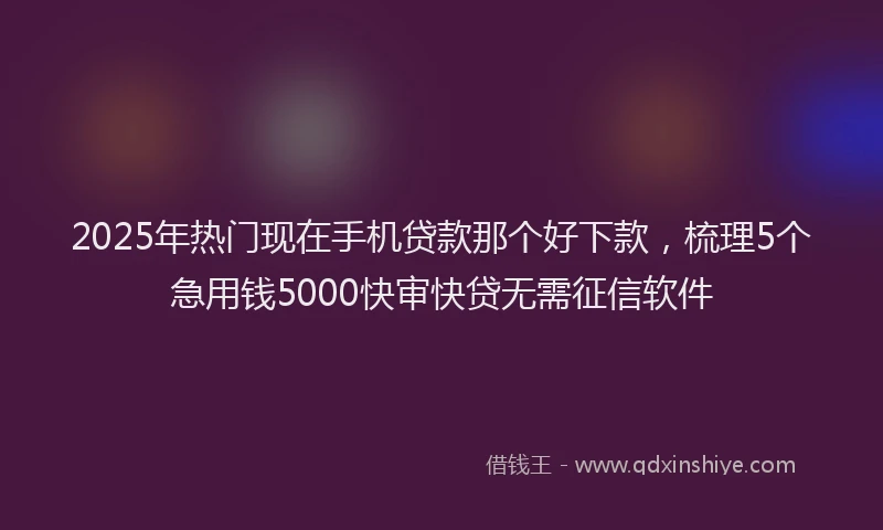 2025年热门现在手机贷款那个好下款，梳理5个急用钱5000快审快贷无需征信软件