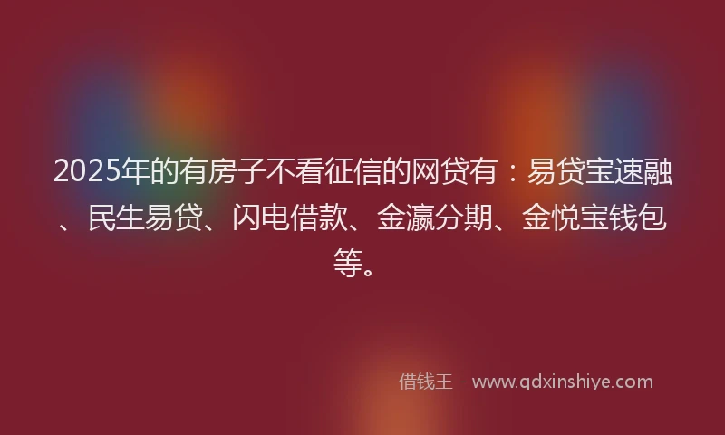 2025年的有房子不看征信的网贷有：易贷宝速融、民生易贷、闪电借款、金瀛分期、金悦宝钱包等。