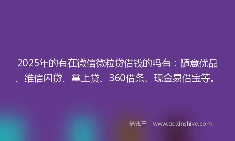 2025年的有在微信微粒贷借钱的吗有：随意优品、维信闪贷、掌上贷、360借条、现金易借宝等。