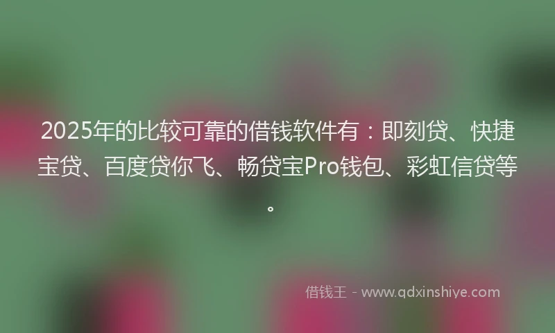 2025年的比较可靠的借钱软件有：即刻贷、快捷宝贷、百度贷你飞、畅贷宝Pro钱包、彩虹信贷等。