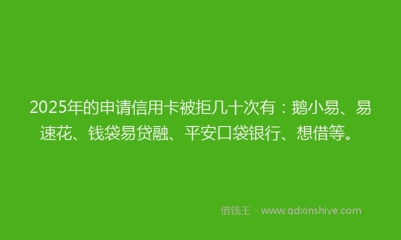 2025年的申请信用卡被拒几十次有：鹅小易、易速花、钱袋易贷融、平安口袋银行、想借等。