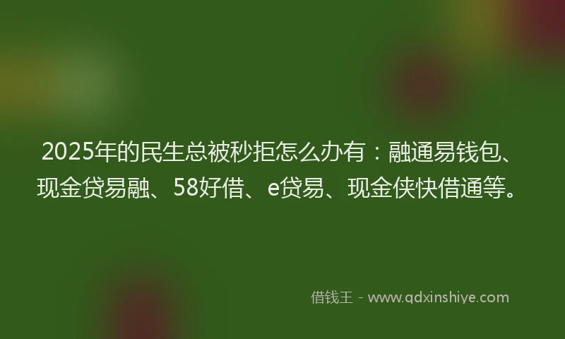 2025年的民生总被秒拒怎么办有：融通易钱包、现金贷易融、58好借、e贷易、现金侠快借通等。