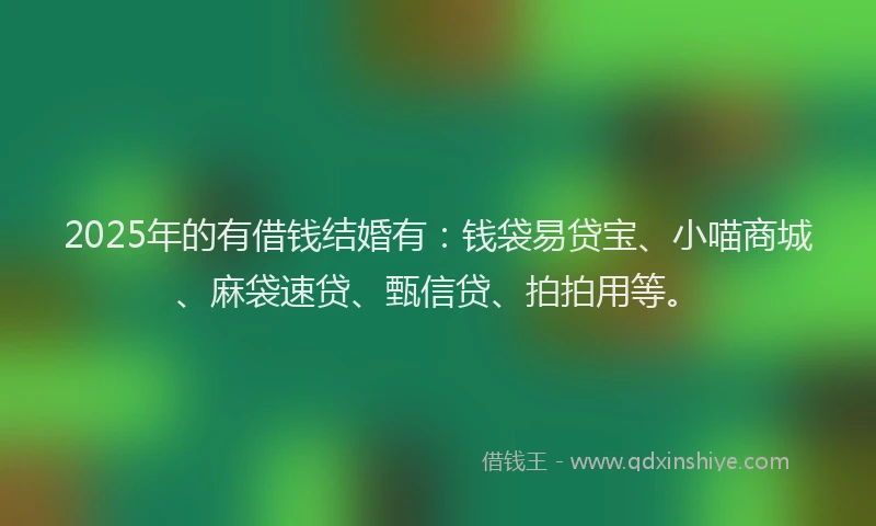2025年的有借钱结婚有：钱袋易贷宝、小喵商城、麻袋速贷、甄信贷、拍拍用等。