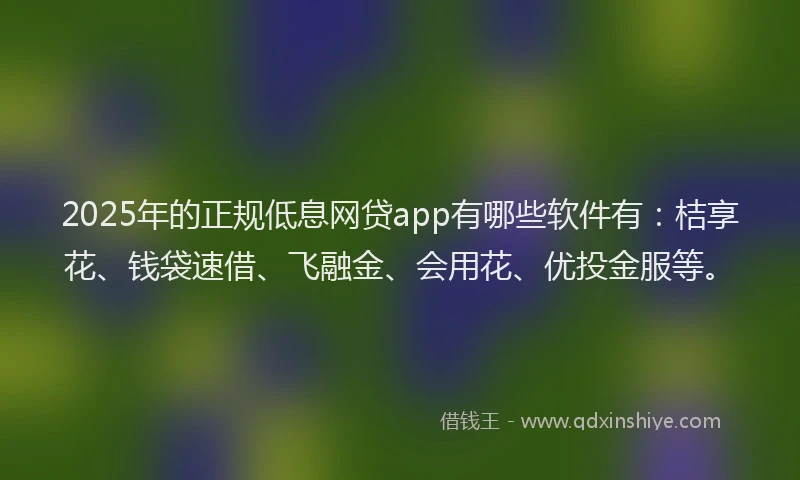 2025年的正规低息网贷app有哪些软件有：桔享花、钱袋速借、飞融金、会用花、优投金服等。