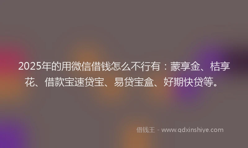 2025年的用微信借钱怎么不行有：蒙享金、桔享花、借款宝速贷宝、易贷宝盒、好期快贷等。