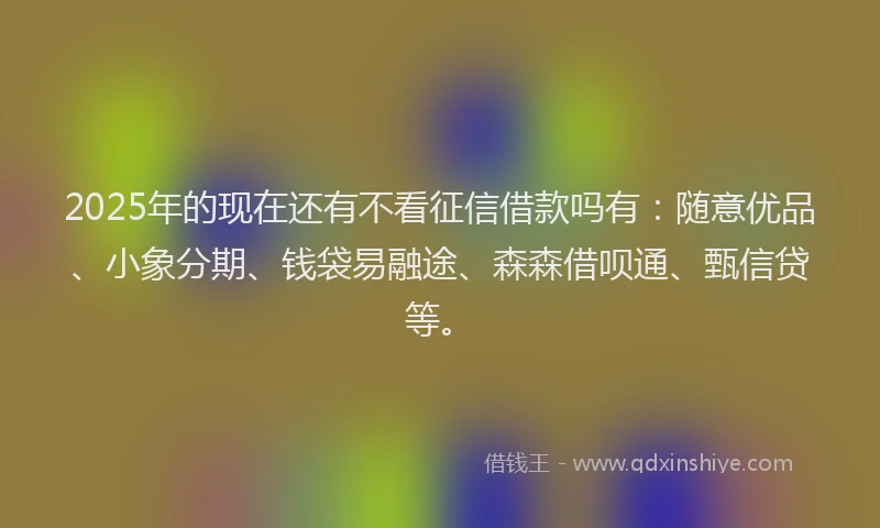 2025年的现在还有不看征信借款吗有：随意优品、小象分期、钱袋易融途、森森借呗通、甄信贷等。