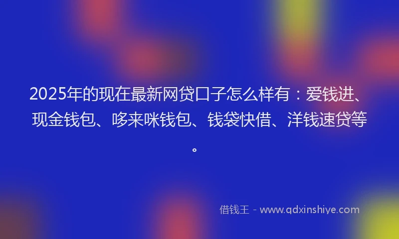 2025年的现在最新网贷口子怎么样有：爱钱进、现金钱包、哆来咪钱包、钱袋快借、洋钱速贷等。