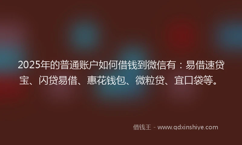 2025年的普通账户如何借钱到微信有：易借速贷宝、闪贷易借、惠花钱包、微粒贷、宜口袋等。