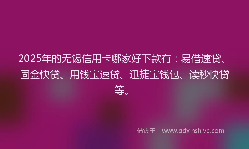 2025年的无锡信用卡哪家好下款有：易借速贷、固金快贷、用钱宝速贷、迅捷宝钱包、读秒快贷等。