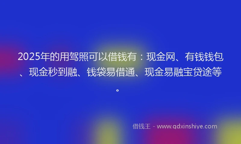 2025年的用驾照可以借钱有：现金网、有钱钱包、现金秒到融、钱袋易借通、现金易融宝贷途等。