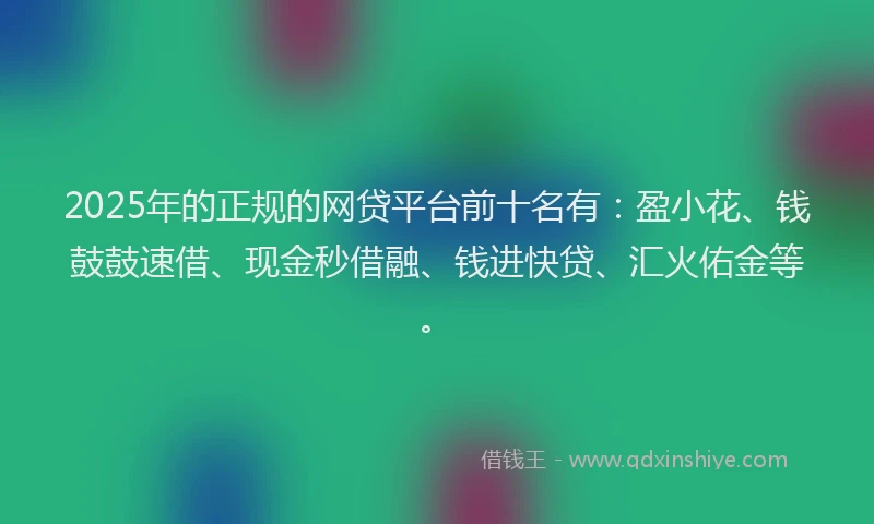2025年的正规的网贷平台前十名有：盈小花、钱鼓鼓速借、现金秒借融、钱进快贷、汇火佑金等。