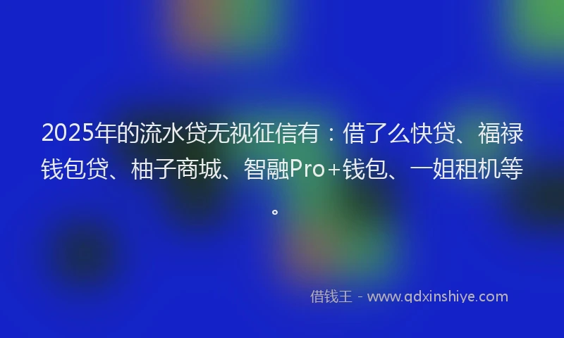 2025年的流水贷无视征信有：借了么快贷、福禄钱包贷、柚子商城、智融Pro+钱包、一姐租机等。