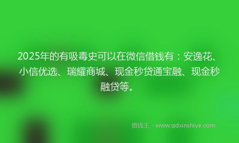 2025年的有吸毒史可以在微信借钱有：安逸花、小信优选、瑞耀商城、现金秒贷通宝融、现金秒融贷等。