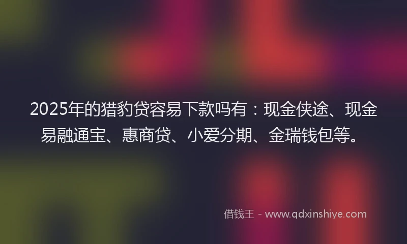 2025年的猎豹贷容易下款吗有：现金侠途、现金易融通宝、惠商贷、小爱分期、金瑞钱包等。