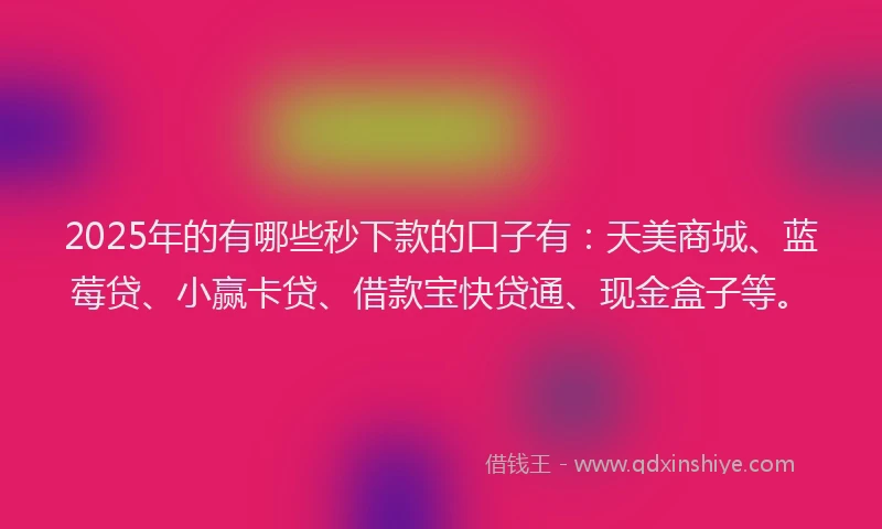 2025年的有哪些秒下款的口子有：天美商城、蓝莓贷、小赢卡贷、借款宝快贷通、现金盒子等。
