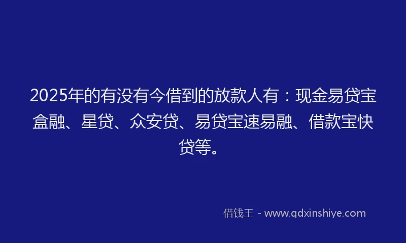 2025年的有没有今借到的放款人有：现金易贷宝盒融、星贷、众安贷、易贷宝速易融、借款宝快贷等。