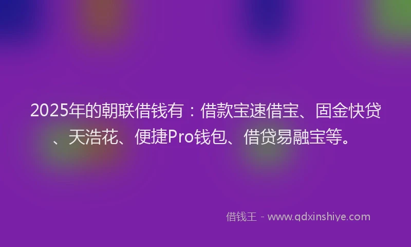 2025年的朝联借钱有：借款宝速借宝、固金快贷、天浩花、便捷Pro钱包、借贷易融宝等。