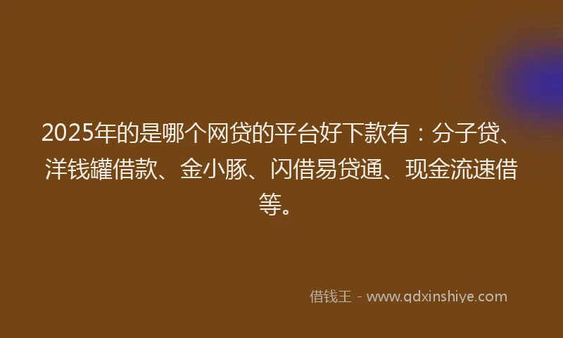 2025年的是哪个网贷的平台好下款有：分子贷、洋钱罐借款、金小豚、闪借易贷通、现金流速借等。