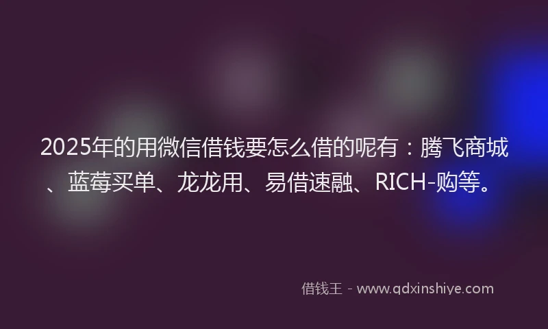 2025年的用微信借钱要怎么借的呢有：腾飞商城、蓝莓买单、龙龙用、易借速融、RICH-购等。