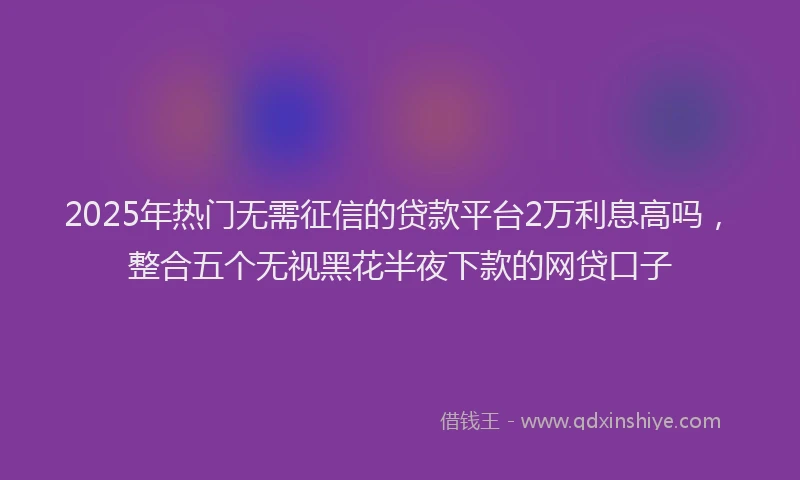 2025年热门无需征信的贷款平台2万利息高吗，整合五个无视黑花半夜下款的网贷口子
