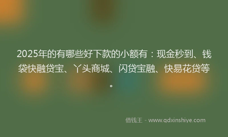 2025年的有哪些好下款的小额有：现金秒到、钱袋快融贷宝、丫头商城、闪贷宝融、快易花贷等。