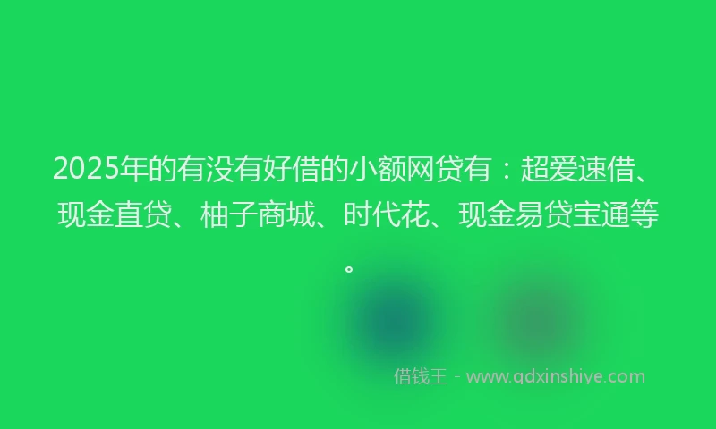 2025年的有没有好借的小额网贷有：超爱速借、现金直贷、柚子商城、时代花、现金易贷宝通等。