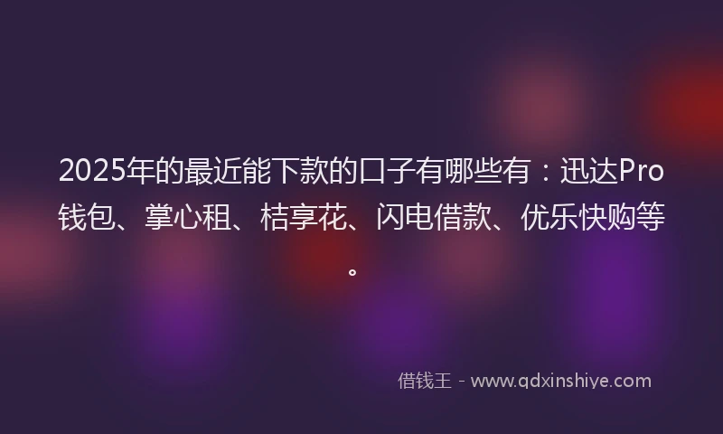 2025年的最近能下款的口子有哪些有：迅达Pro钱包、掌心租、桔享花、闪电借款、优乐快购等。