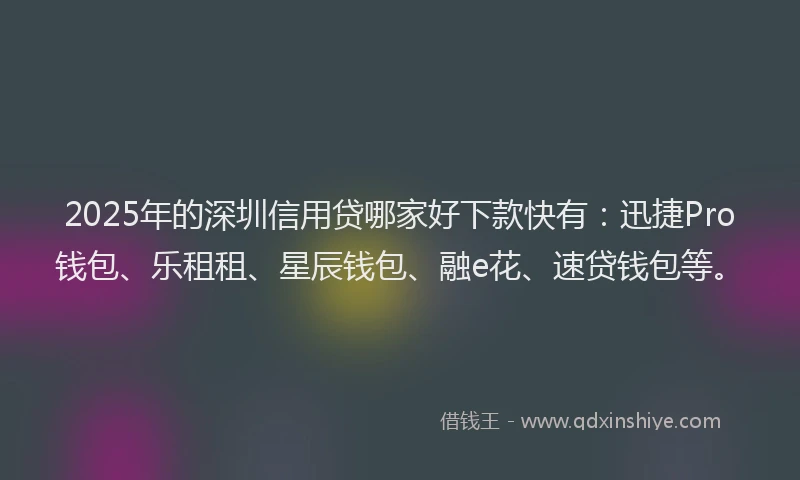 2025年的深圳信用贷哪家好下款快有：迅捷Pro钱包、乐租租、星辰钱包、融e花、速贷钱包等。