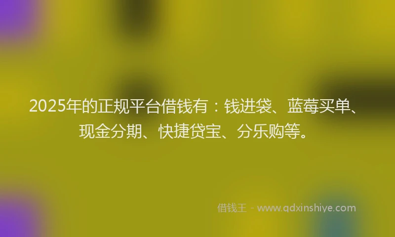 2025年的正规平台借钱有：钱进袋、蓝莓买单、现金分期、快捷贷宝、分乐购等。