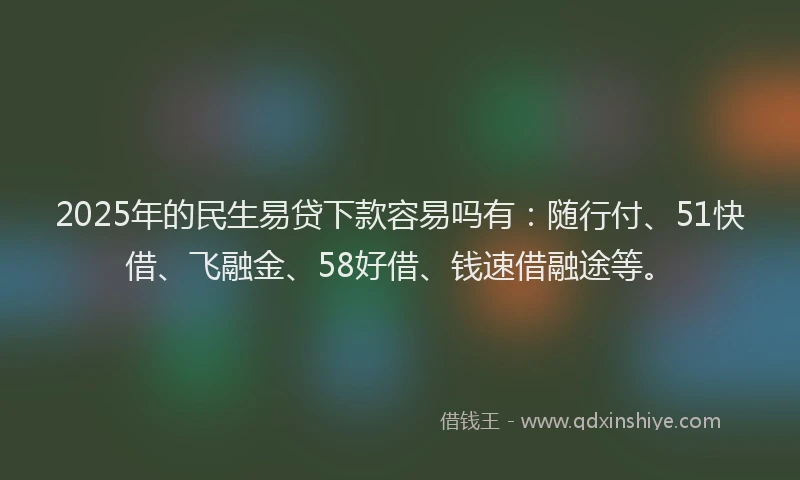 2025年的民生易贷下款容易吗有：随行付、51快借、飞融金、58好借、钱速借融途等。