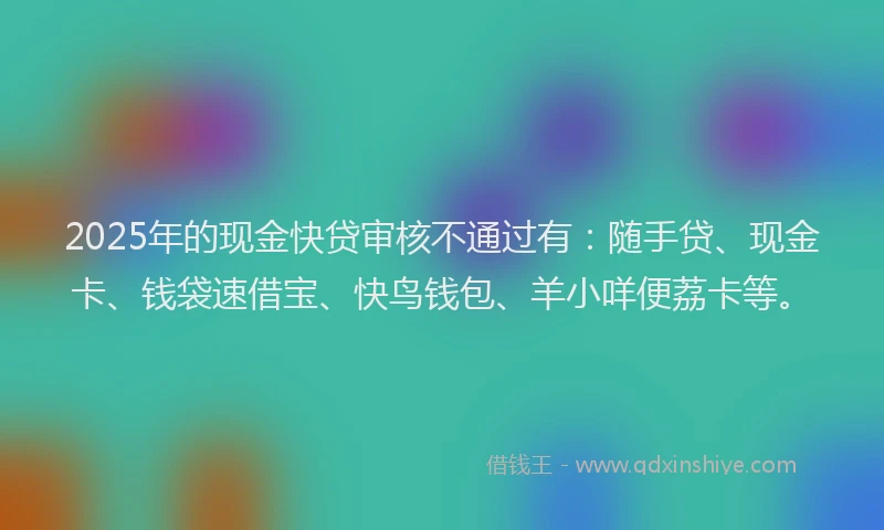 2025年的现金快贷审核不通过有：随手贷、现金卡、钱袋速借宝、快鸟钱包、羊小咩便荔卡等。