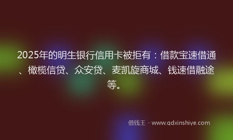 2025年的明生银行信用卡被拒有：借款宝速借通、橄榄信贷、众安贷、麦凯旋商城、钱速借融途等。