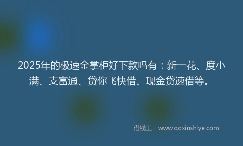 2025年的极速金掌柜好下款吗有：新一花、度小满、支富通、贷你飞快借、现金贷速借等。