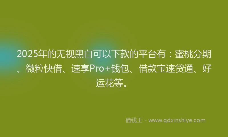 2025年的无视黑白可以下款的平台有：蜜桃分期、微粒快借、速享Pro+钱包、借款宝速贷通、好运花等。