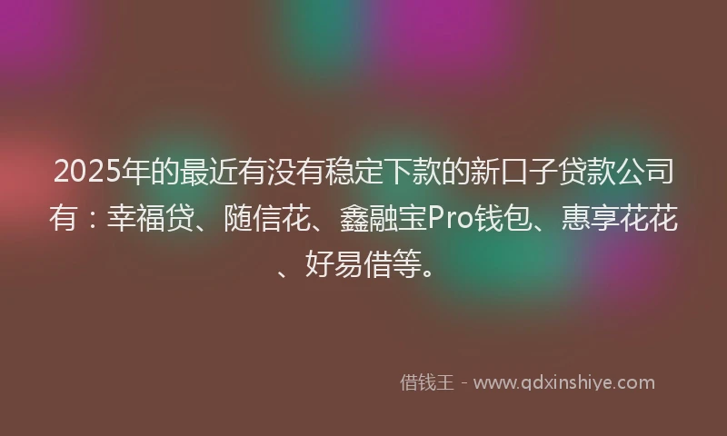2025年的最近有没有稳定下款的新口子贷款公司有：幸福贷、随信花、鑫融宝Pro钱包、惠享花花、好易借等。