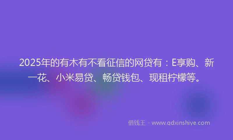 2025年的有木有不看征信的网贷有：E享购、新一花、小米易贷、畅贷钱包、现租柠檬等。