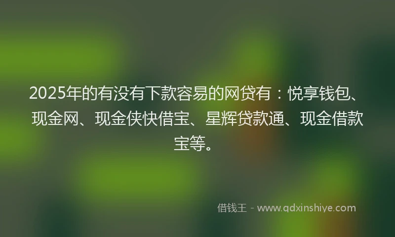 2025年的有没有下款容易的网贷有：悦享钱包、现金网、现金侠快借宝、星辉贷款通、现金借款宝等。