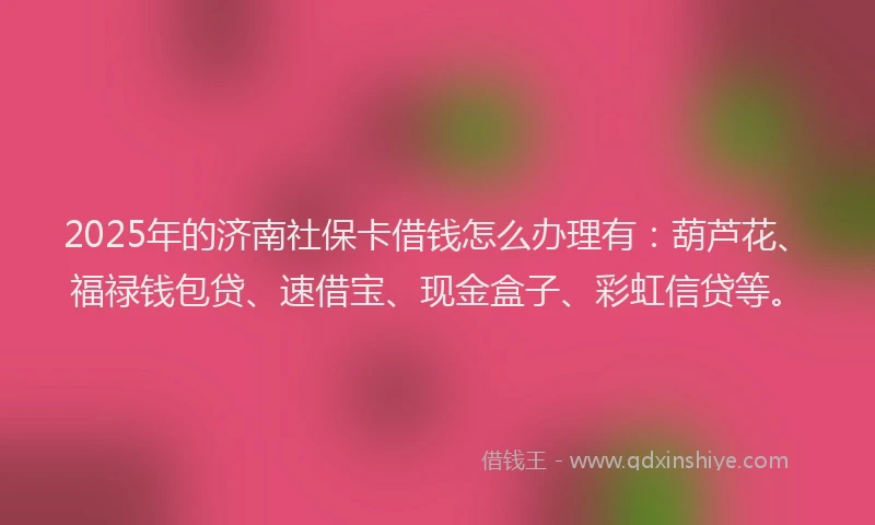 2025年的济南社保卡借钱怎么办理有：葫芦花、福禄钱包贷、速借宝、现金盒子、彩虹信贷等。